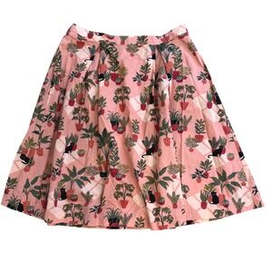 Princess Highway Pink Cat Houseplant Print Cotton A-Line Skirt Womens 12 Twee